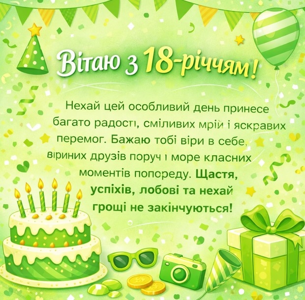 Найкращі привітання з 18-річчям: велика збірка щирих, сучасних та драйвових побажань на повноліття